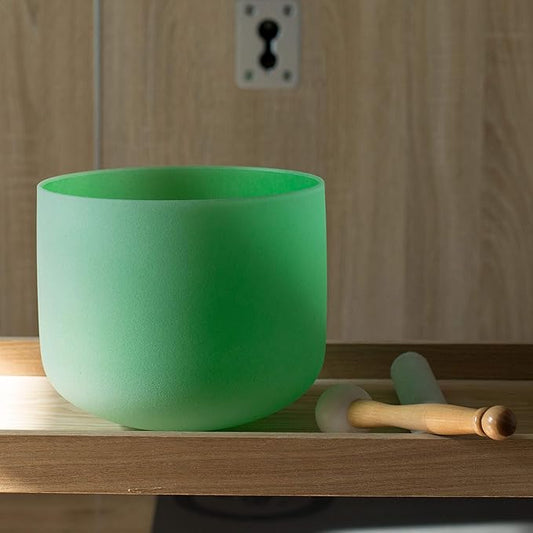 Leize Quartz Crystal Singing Bowl F Note 432 hz Heart Chakra Green 10" with Heavy Duty Carrying Case Suede Striker