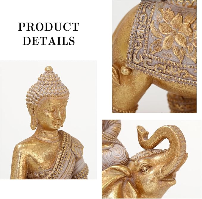 Buddha Statue for Home Decor Gold 9.25"-Elephant Buddha Statues for Zen Decor -Spiritual Décor-Feng Shui Décor-Buddha Decor for Living Room-Buda–Budda–Buddha Gift for Relaxation, Meditation or Shrine