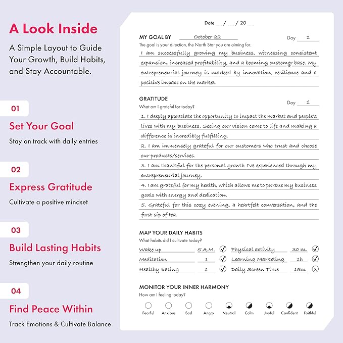iAmEvolving Journal – Gratitude Journal with Prompts for Goal Setting, Habit Tracking, Mindfulness, Daily Reflection, Affirmations – 2025 Undated Self-Care Notebook for Women & Men (Lavender)
