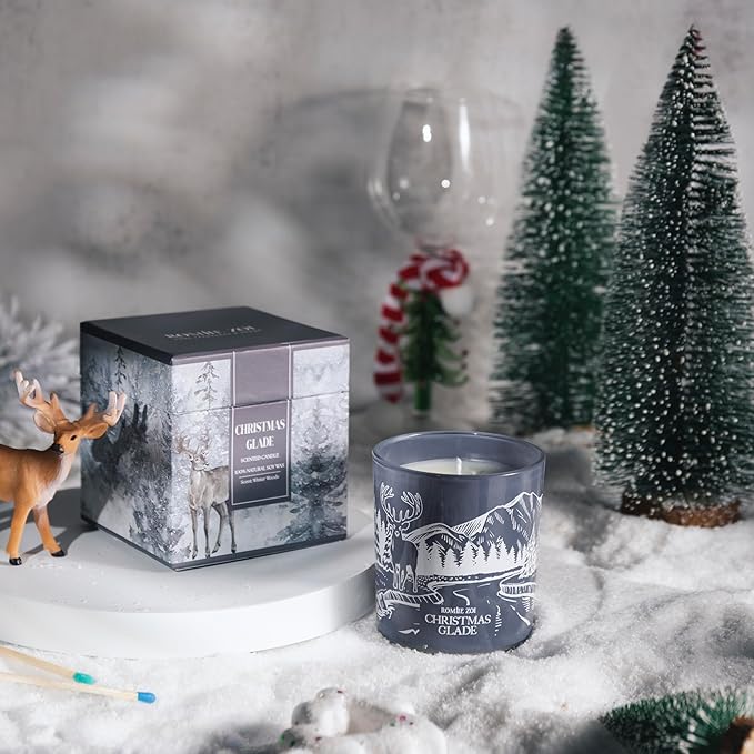 Christmas Scented Jar Candle - 6oz Soy Wax Candle - Glade Infused with Winter Woods Aroma - with Beautiful Keepsake Box Special for Holiday Gifts