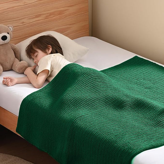 Guohaoi Knitted Weighted Blanket Kids (Green 36"x48" 3lbs) No Beads Cooling Heavy Blanket, Home Decor Breathable Chunky Knit Throw Blanket for All-Season Use