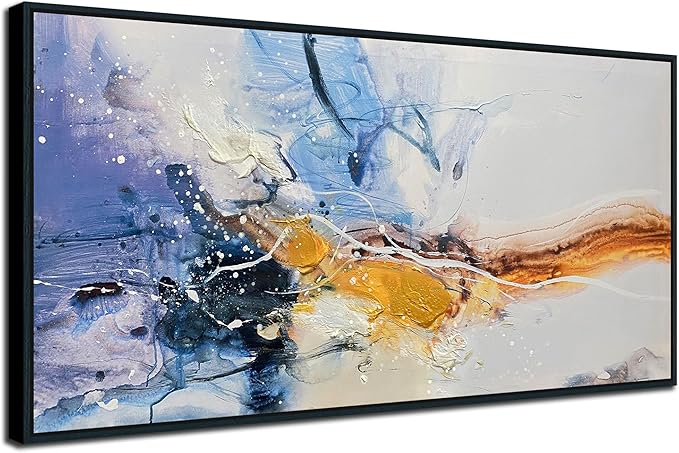 Ardemy Abstract Wall Art Canvas for Living Room Modern Textured White Beige Purple Painting Picture Bedroom Artwork Home Office Kitchen Dining Room Wall Decor, Black Wood Framed Large 48"x24"