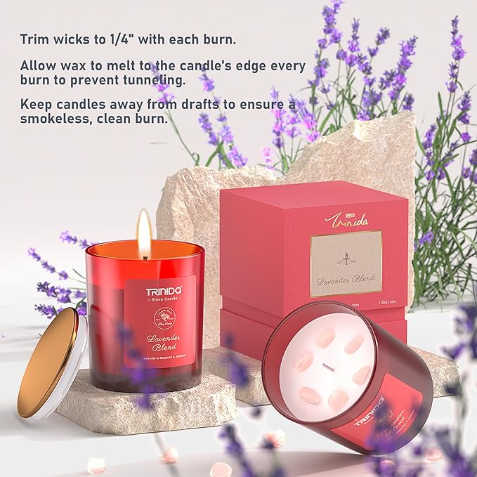 TRINIDa Aromatherapy Candle – Soy Candles Non Toxic with Pink Crystal, Natural Soy Wax Candles for Women, Long Lasting Relax Candles with Lavender, Marjoram & Jasmine Essential Oils