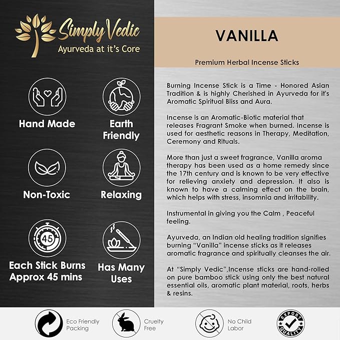 Vanilla Incense Sticks – 250g Pack (Approx. 135 Handmade Agarbatti + Free Holder) | Charcoal-Free | Natural Essential Oils for Meditation, Sleep, Mood, Yoga & Aromatherapy Use
