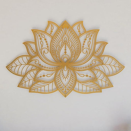 Colorfull Worlds Mandala Metal Wall Decor, Lotus Flower Meditation Room Decor, Minimalist Zen Garden Bohemian Gift for New Year (17" x 11" | 43 x 27.5 cm, Gold)
