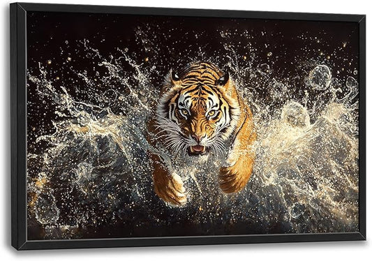 SSweetFox Extra Large Tiger Framed Wall Art for Living Room, Tiger Pictures Oversized Wall Decor Abstract Big Canvas Painting Print Home Decor Artworks for Bathroom Master Bedroom Office 36L" X 24W"