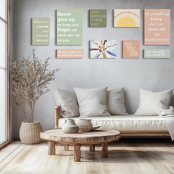 Motivational Wall Decor for Living Room Inspirational Wall Art Motivational Quotes Posters Positive Affirmation Office Wall Decor Set of 9 Canvas Prints Framed Artwork