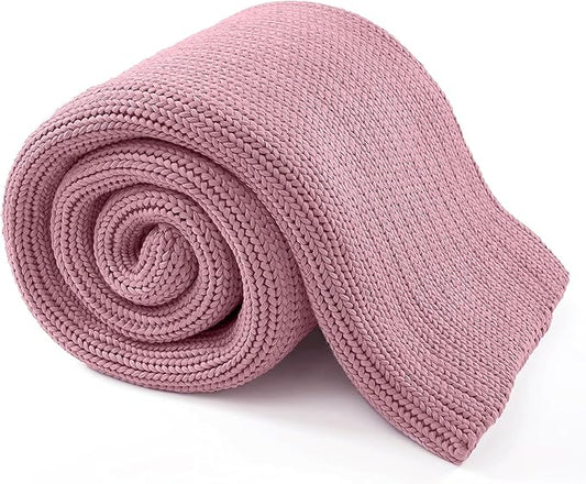 Guohaoi Knitted Weighted Blanket for Adults (Muted Pink 50"x75" 12lbs) No Beads Cooling Throw Blanket for Hot Sleepers, Home Decor Breathable Chunky Knit Heavy Blanket Use on Full Size Bed