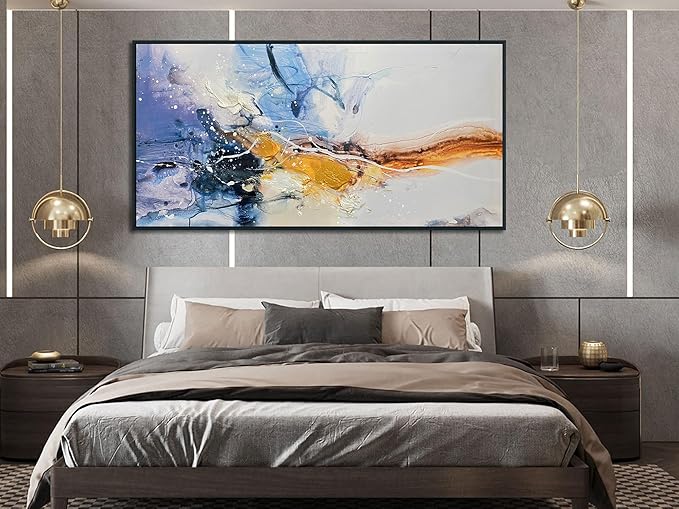 Ardemy Abstract Wall Art Canvas for Living Room Modern Textured White Beige Purple Painting Picture Bedroom Artwork Home Office Kitchen Dining Room Wall Decor, Black Wood Framed Extra Large 58"x29"