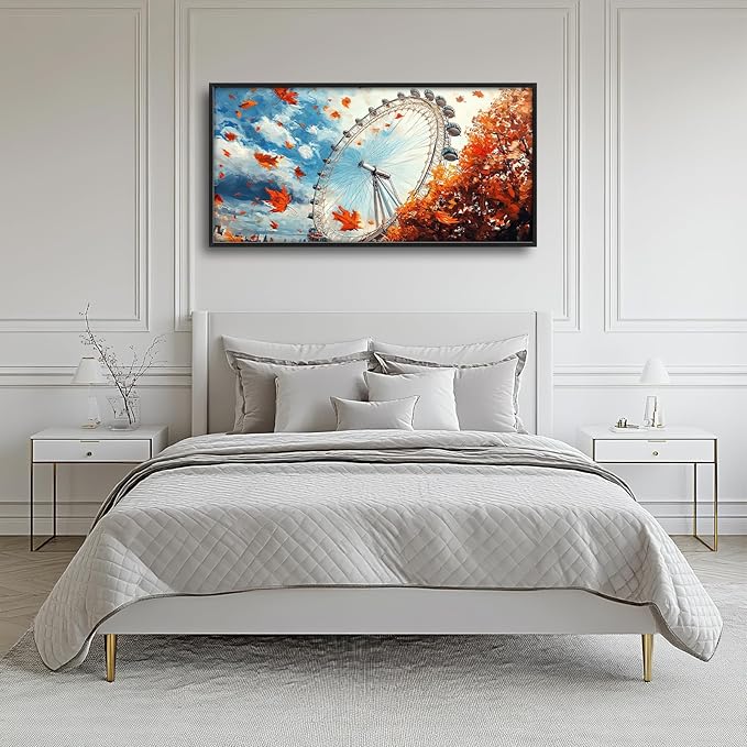 Olivine Large Wall Art, London Eye Pictures Wall Decor, Autumn London Canvas Prints Painting, Framed Artwork for Bathroom Bedroom Living Room Office Home Decoration 60"x30"