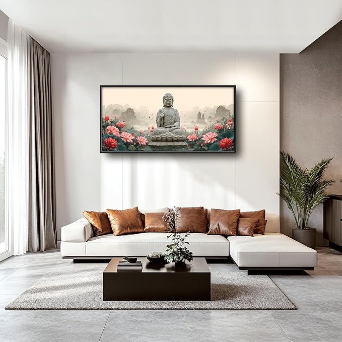 Glocmna Large Buddha Wall Art for Living Room Zen Buddha Lotus Canvas Wall Decor Big Meditation Pictures Painting Print Framed Artwork Decorations Gifts for Bedroom Home Spa Yoga Room Office Hotel 30"x60"