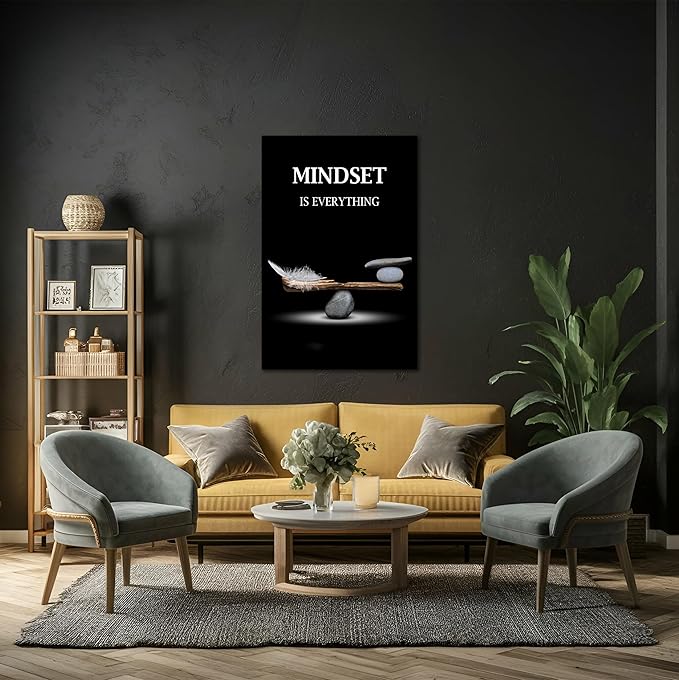 SKASNFAI Mindset Motivation Office Wall Art Zen Stone Canvas Print Pictures Wall Decor Framed Positive Quotes Posters for Living Room Bedroom Decoration (20L x 30W)