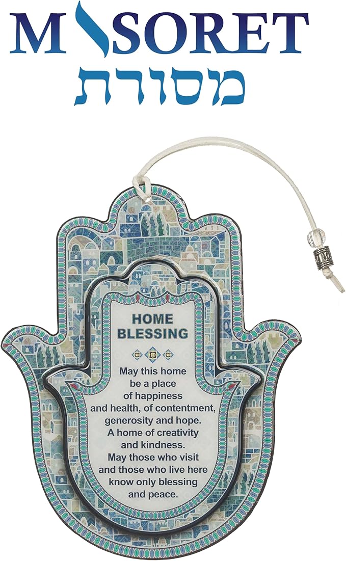 Hamsa with Epoxy 7.3"- Blue English Home Blessing