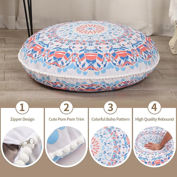 32 inches Floor Cushions for Adults, 2 Pack Round Large Thick Floor Pillow, Memory Foam Cushion for Sitting, Aqua