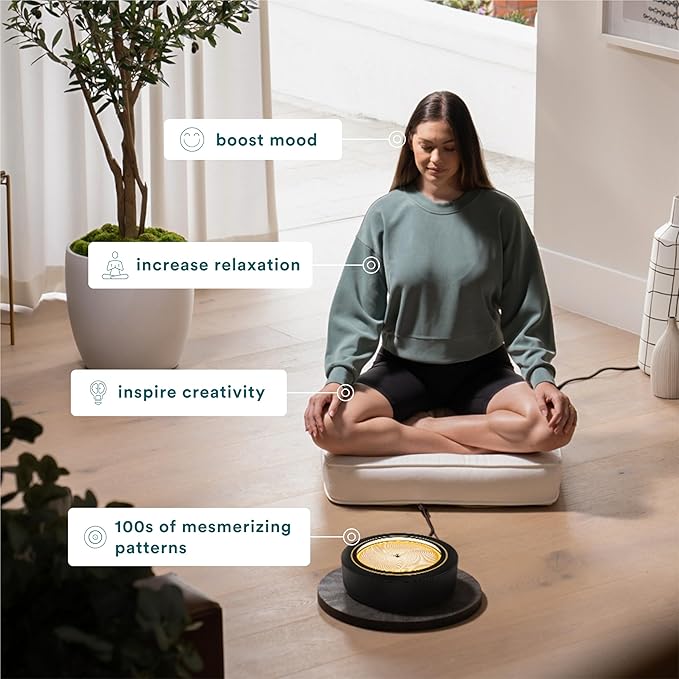 Homedics 11” Drift Sandscape, Compact Size, Zen Garden, Meditation Accessories, Decorative Sandscape, Smart LED Lighting, Wi-Fi Enabled (Black)