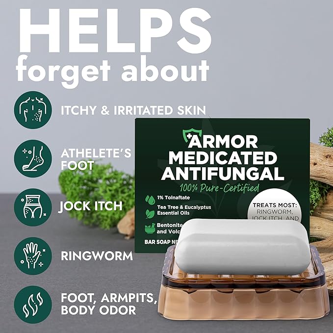 Antifungal Soap | Medicated Jock Itch Treatment, Fights Ringworm & Athlete's Foot | Soothing Tea Tree & Antibacterial | 1% Tolnaftate for Effective Relief | Travel-Friendly with Soap Case Pack of 2