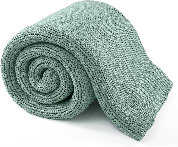 Guohaoi Knitted Weighted Blanket for Adults (Haze Green 48"x72" 10lbs) No Beads Cooling Throw Blanket for Hot Sleepers, Home Decor Breathable Chunky Knit Heavy Blanket Use on Full Size Bed