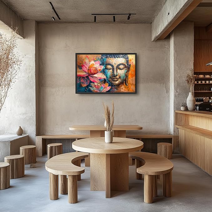 Large Buddha Framed Wall Art for Living Room Zen Lotus Pictures Wall Decor Buddha Canvas Painting Artwork Buddhist Meditation Home Decorations for Buddhism Room Bathroom Office 36x24 inch