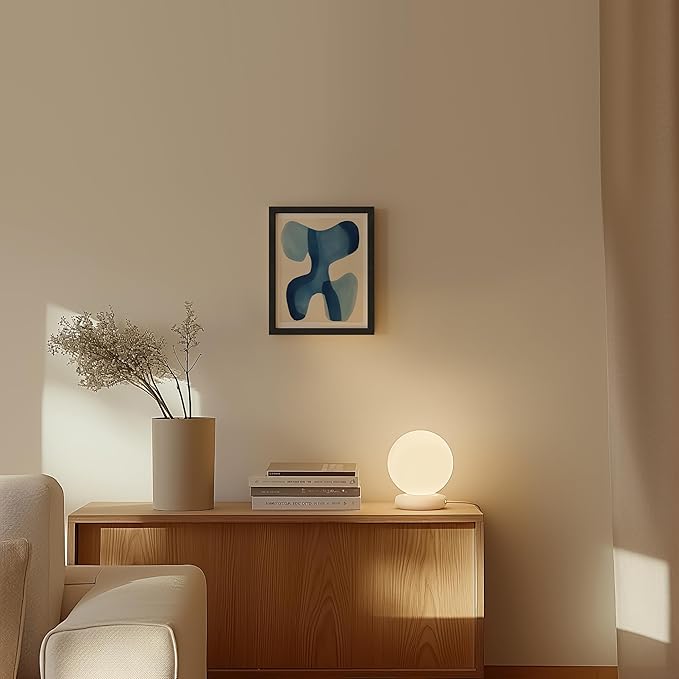 HAUS AND HUES Modern Abstract Wall Art - Blue and Green Living Room Art, Modern Artwork for Walls, Minimalist Picture for Living Room(Blue Shapes, Black Frame, 8x10)