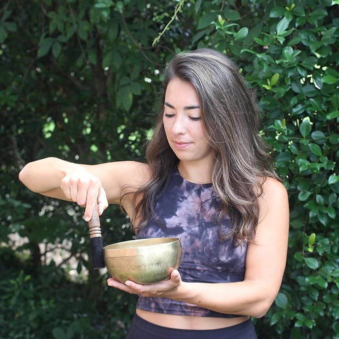 Ancient Design Large Etched Tibetan Singing Bowl Set by Ohm Store — Relaxing Deep Tone Meditation Sound Bowl and Wooden Mallet Handcrafted in Nepal — Purity Bowl (About 6 Inch)