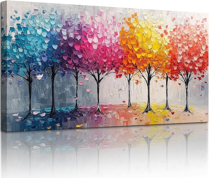 crmotu Colorful Forest Large Wall Art, Trees Nature-Inspired Abstract Art Prints, Contemporary Art Landscape Canvas Pictures, Bright Paintings Wall Decor Living Room Bedroom Home Office 30x60 Inch