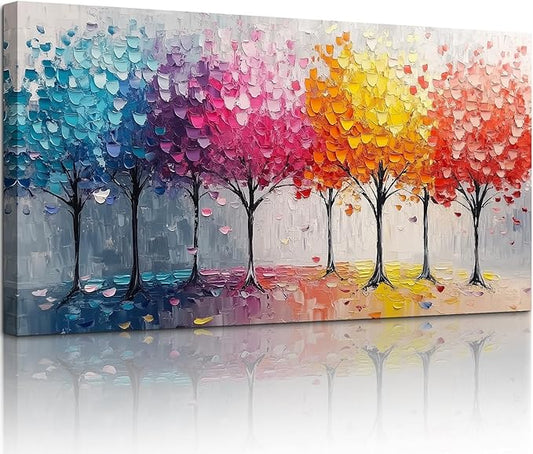 crmotu Colorful Trees Wall Art, Abstract Forest Large Wall Decor, Nature Landscape Canvas Paintings, Modern Trendy Pictures for Living Room Bedroom Bathroom Office, Home Decoration Prints 24x48 Inch