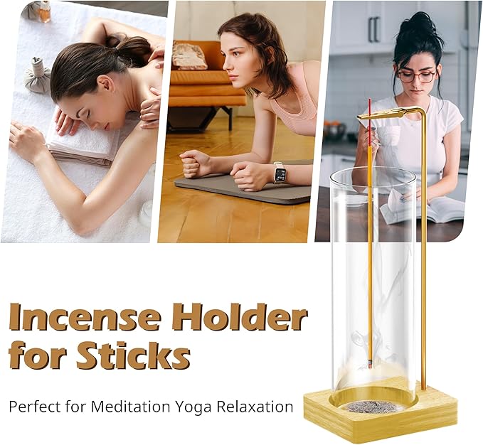 Incense Holder for Sticks, Insence-Stick Holder, Anti-Ash Flying No Mess Incense Burner, Incense Stick Holder with Glass Ash Catcher, for Yoga Spa Meditation Home Decor(1 Pack)