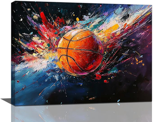 Olivine Basketball Wall Art, Graffiti Sports Picture, Colorful Sport Canvas Print Painting, Framed Artwork for Bathroom Bedroom Living Room Office Home Decoration 16"x12"