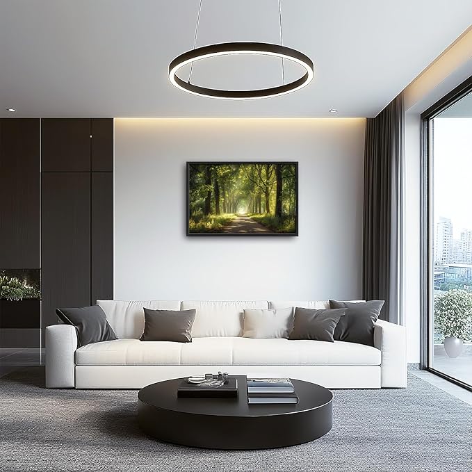 Framed Large Wall Art for Living Room, Forest Tree Canvas Wall Decor, Green Tree Pictures Painting, Modern Landscape Artwork for Bedroom Office 36L'' × 24W''