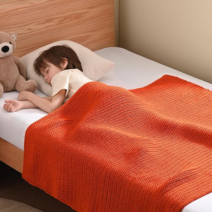 Guohaoi Knitted Weighted Blanket Kids (Orange 36"x48" 5lbs) No Beads Cooling Heavy Blanket, Home Decor Breathable Chunky Knit Throw Blanket for All-Season Use