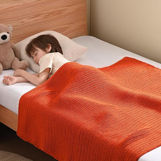 Guohaoi Knitted Weighted Blanket Kids (Orange 50"x60" 5lbs) No Beads Cooling Heavy Blanket, Home Decor Breathable Chunky Knit Throw Blanket for All-Season Use