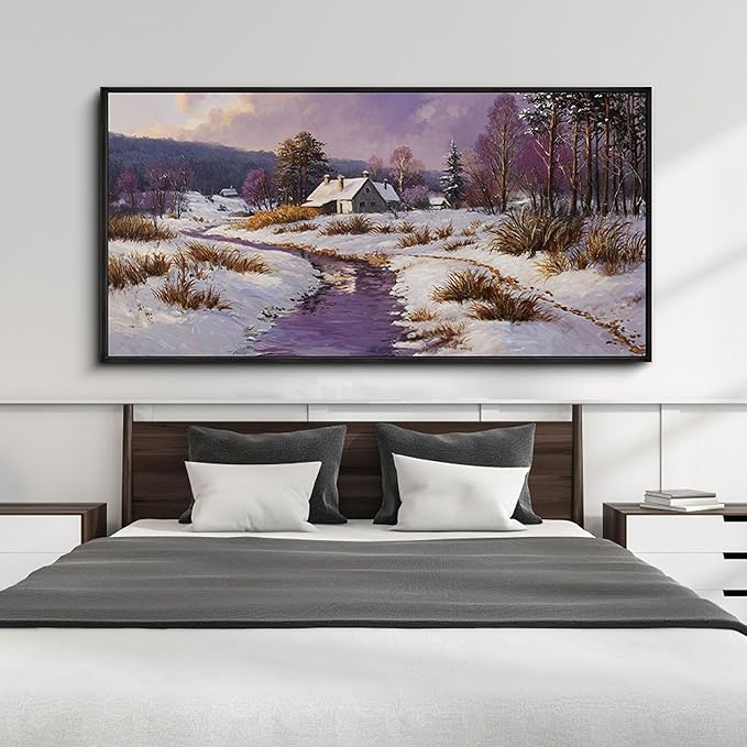 yiijeah Extra Large Canvas Wall Art - Living Room Wall Decor Purple Snowy Country Paintings Framed Wall Pictures Artowrk for Walls Bedroom Nature Rustic Landscape for Office Home Decor