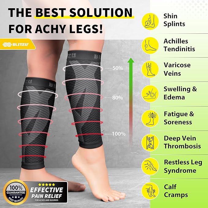 BLITZU Calf Compression Sleeve for Men & Women Footless Compression Socks Support Runners Leg Sleeve Shin Splints Pain Relief