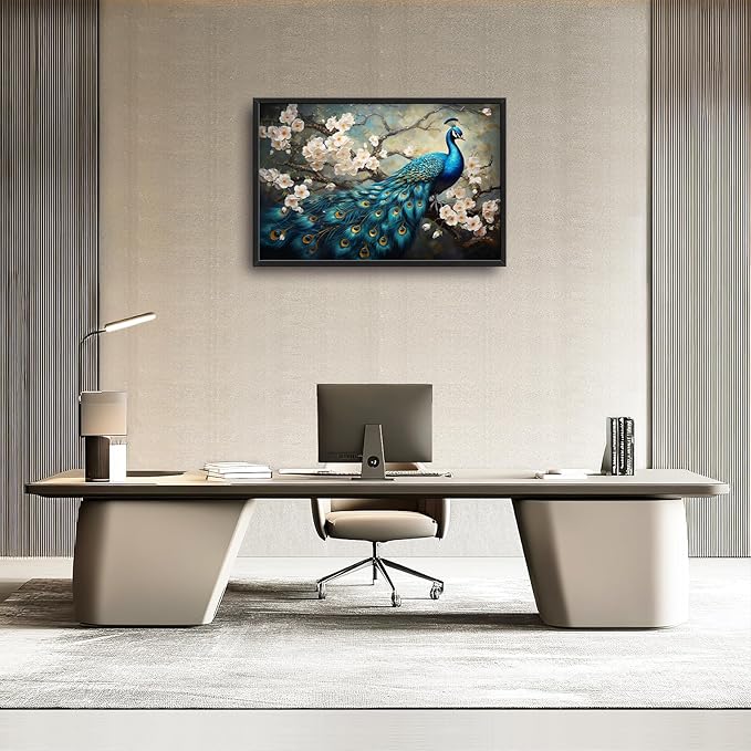 Peacock Large Framed Wall Art for Living Room Peacock Pictures Wall Decor Canvas Print Painting Home Decorations Artwork for Office Bedroom 36x24 inch