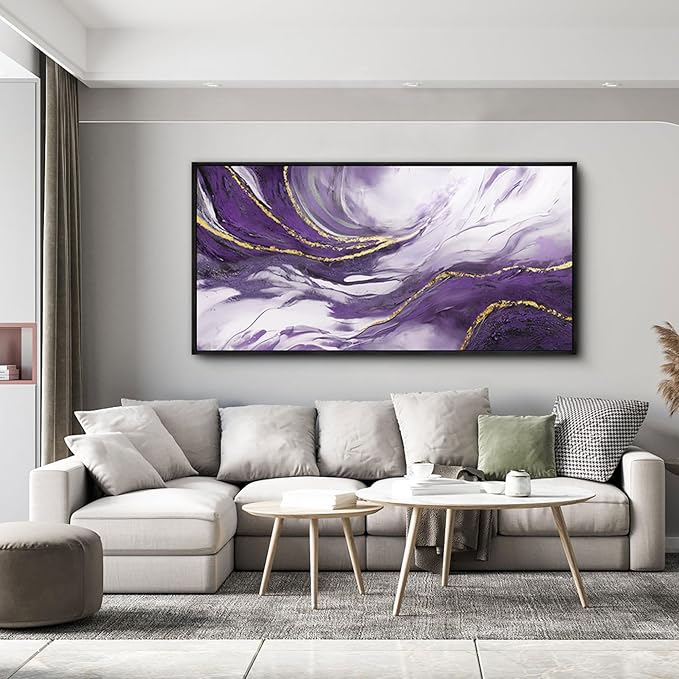 yiijeah Purple Abstract Canvas Wall Decor for Living Room - Purple and Gold Large Picture Framed Artwork for Walls Bedroom Office Home Decor Modern Boho Wall Art