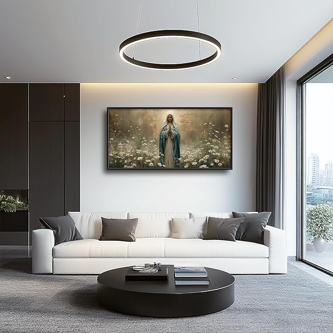 Glocmna Framed Large Wall Art for Living Room Virgin Mary Catholic Wall Decor Blessed Mother of Jesus Canvas Christian Religious Maria Pictures Painting Print Artwork Decorations Dining Room Bedroom Prayer Room 30"x60"