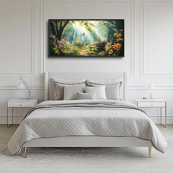 Green Forest Large Wall Art Garden Pictures Wall Decor Nature Sunlight Landscape Big Canvas Painting Prints Framed Artwork Home Decorations Above Bed for Bedroom Living Room Dining Room 60"x30"