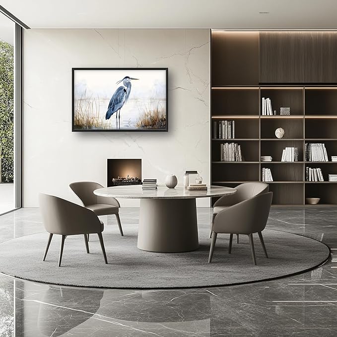Heron Wall Art Blue Bird Pictures Wall Decor Chinoiserie Coastal Extra Large Canvas Prints Framed Artwork Paintings Home Office Decorations For Living Room Bedroom Dinning Room 36"x24"