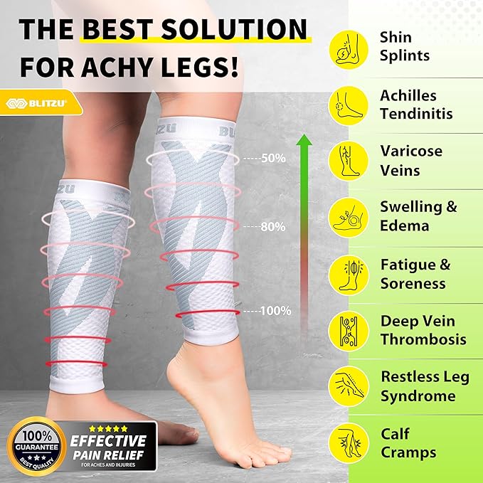 BLITZU Calf Compression Sleeve for Men & Women Footless Compression Socks Support Runners Leg Sleeve Shin Splints Pain Relief