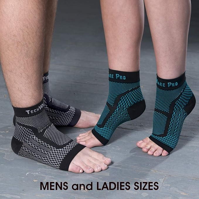 TechWare Pro Ankle Brace Compression Sleeve - Plantar Fasciitis Sock. Relieves Achilles Tendonitis. Foot Arch Support Reduces Joint Pain, Swelling & Heel Spur Pain. Injury Recovery Braces for Sports