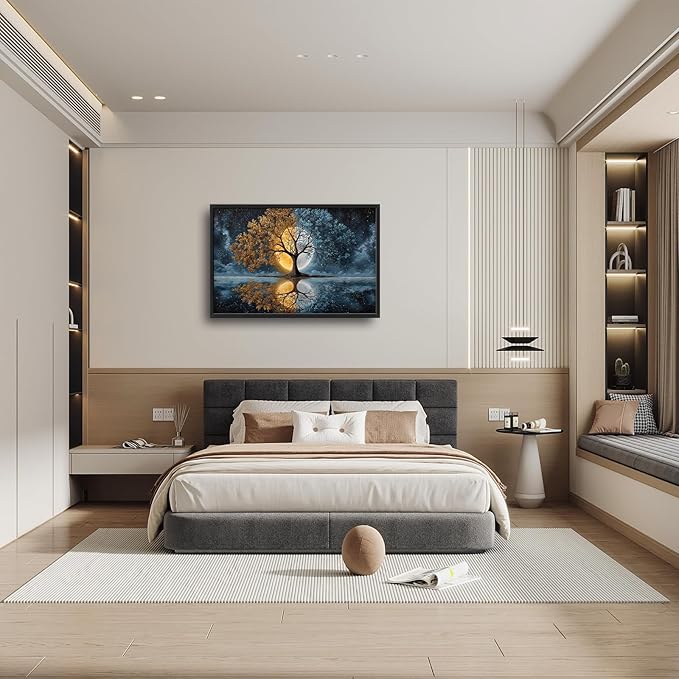 Glocmna Large Tree Wall Art for Living Room Tree of Life Pictures Wall Decor Mysterious Fantasy Landscape Canvas Big Modern Painting Print Artwork Framed Artwork Decorations Gifts for Bedroom Home Office Hotel 24"x36"