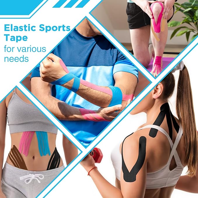 OK TAPE 100Pcs Precut Kinesiology Tape Strips, Elastic Athletic Tape for Joints Support & Muscle Pain Relief, Waterproof, Kinetic Tape for Shoulder, Knee, Ankle (5 Colors, 2 inch x 10 inch)