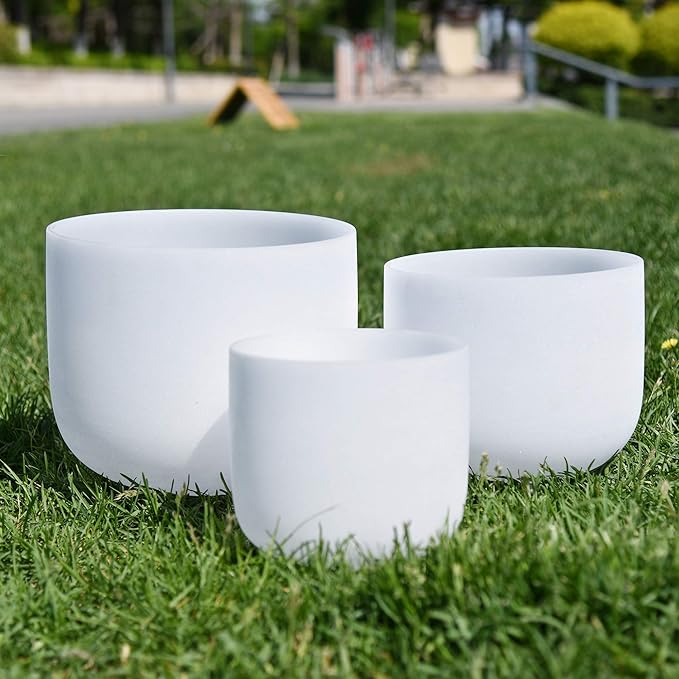 Ryan Dvan 7-11 Inch Set of 3 Frosted Quartz Crystal Singing Bowl Chakra Set with Free Carrying Case and Suede Strikers