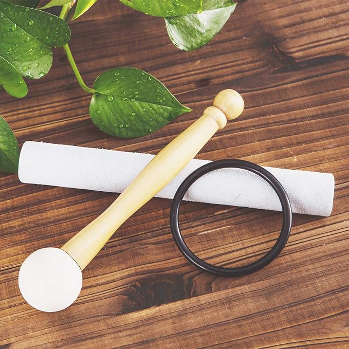 Leize Crystal Singing Bowl Gold Chakra Tuned Quartz 10” wide 432hz E Note with Suede Striker