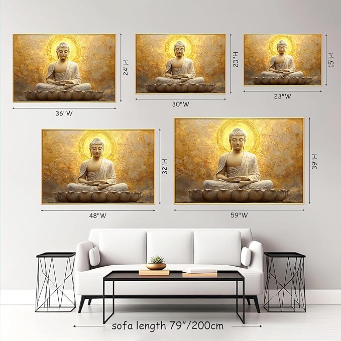 Golden Buddha Canvas Wall Art, Zen Buddha Canvas Print, Buddha Statue Wall Decor, Buddhism Canvas Art, Spiritual Wall Art, Meditation Buddha Wall Art, Gold Bedroom Decor, Home Decor (Gold Framed, 24"x15" | 60x40cm)