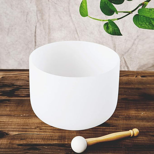 Leize Quartz Crystal Singing Bowl C Note Root Chakra White 10" with Heavy Duty Carrying Case Suede Striker