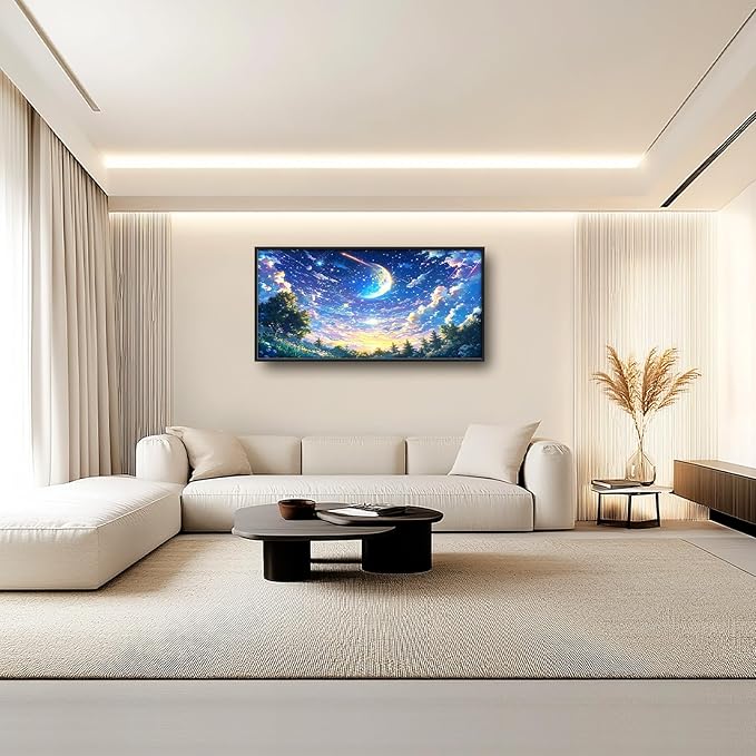 Framed Large Starry Night Wall Art for Living Room, Oversized Night Anime Forest Wall Decor Nature Canvas Painting Modern Artwork Home Decoration for Living Room Bedroom Office 60"x30"