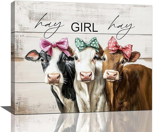 Olivine Cow Wall Art, Farmhouse Pictures Wall Decor, Cows Painting, Country Rustic Canvas Prints, Framed Artwork for Living Room Bedroom Bathroom Home Decoration 20"x16"