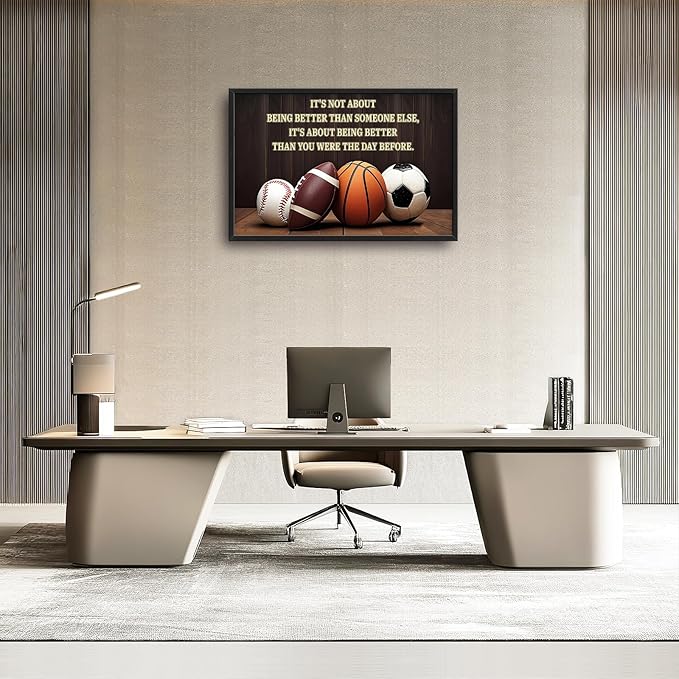 Large Basketball Soccer Framed Wall Art for Living Room Baseball Football Pictures Sports Inspirational Quotes Canvas Painting Prints for Boys Bedroom Artwork Decoration Gifts for Boys Men 36x24 inch