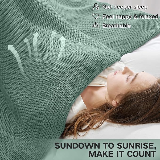 Guohaoi Knitted Weighted Blanket for Adults (Haze Green 60"x80" 15lbs) No Beads Cooling Throw Blanket for Hot Sleepers, Home Decor Breathable Chunky Knit Heavy Blanket Use on Queen/King Size Bed